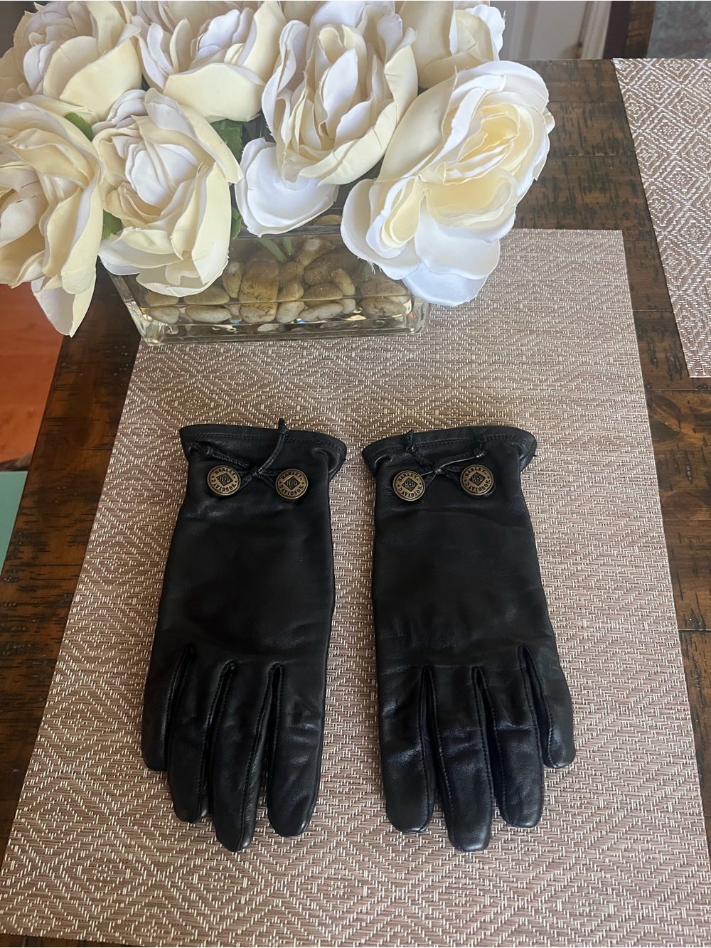 Vintage Harley-Davidson Black Leather Riding Gloves With Brass
Emblem Buttons